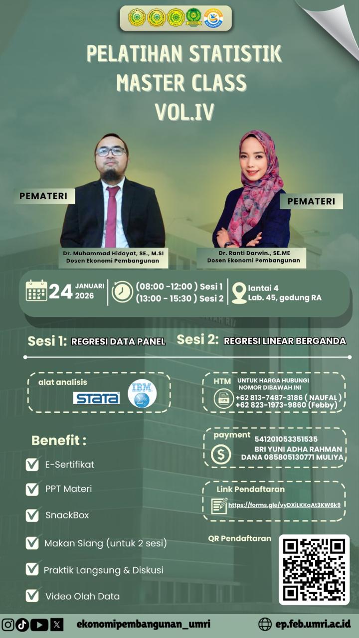 Tingkatkan Skill Analisis Data: Prodi EP UMRI Gelar Pelatihan Statistik Master Class Vol. IV